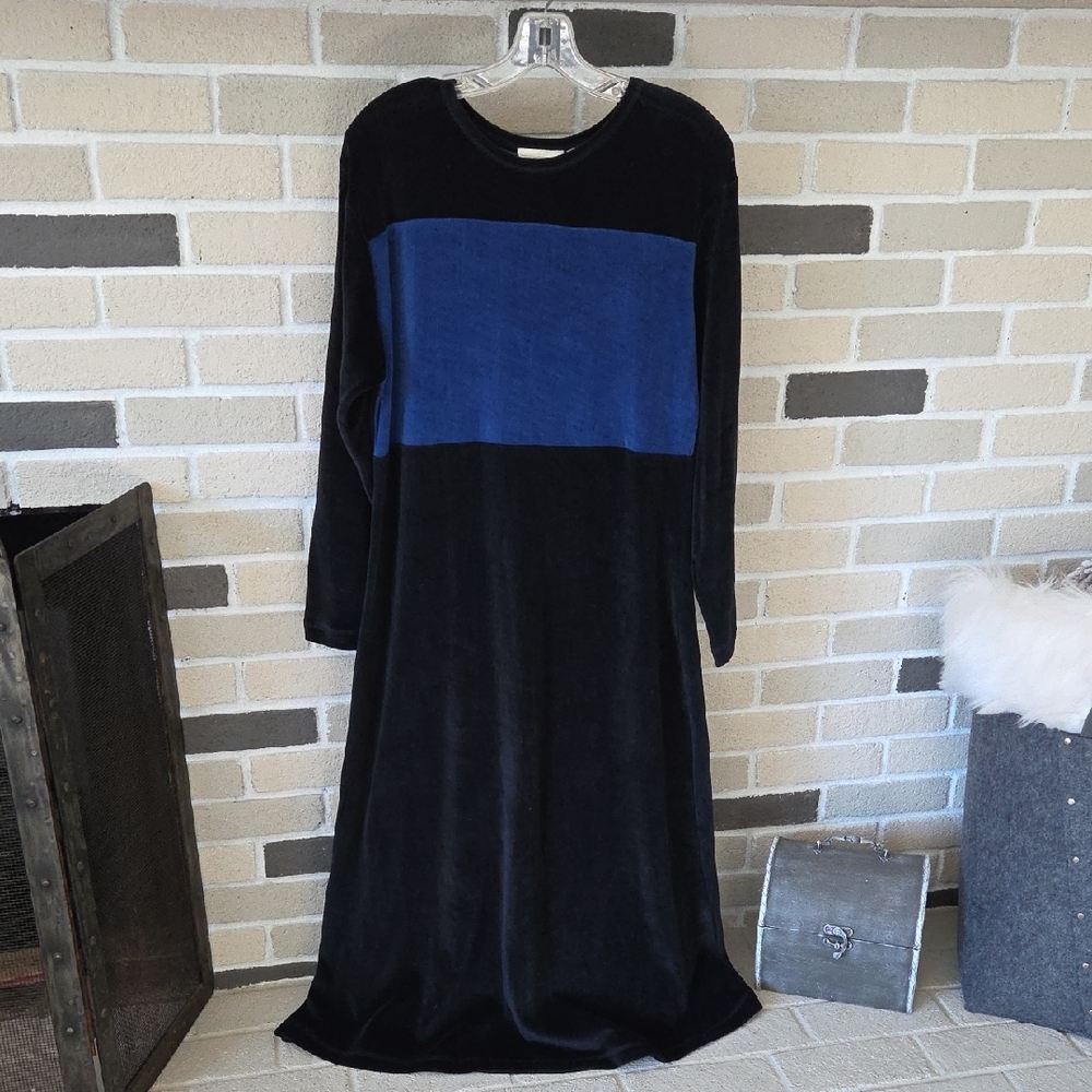 Colorblock Black and Blue Long Velour Maxi Dress Y2K